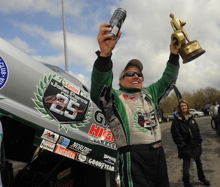 John Force is a 15-time Funny Car champion driver, and has won 132 NHRA Funny Car races in his career, by far the most all-time. He won the Funny car title every year from 1993-2002, and has won the title three times since then, most recently in 2010. Two of his daughters, Ashley and Courtney also race funny cars.