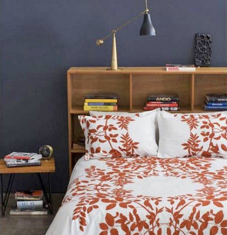 If you don't have space for nightstands on either side of the bed, a shelf headboard to put lamps and books on is probably a smart idea.