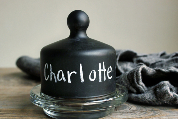 Here's how she did it. (So simple!)Gather your supplies. All you'll need is a mini butter bell, chalkboard spray paint, and chalk.