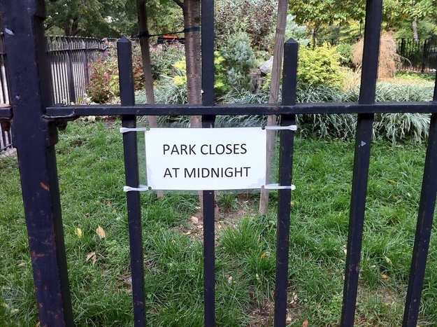 After the plans to protest were announced, Tompkins Square Park officials posted new signs assign...