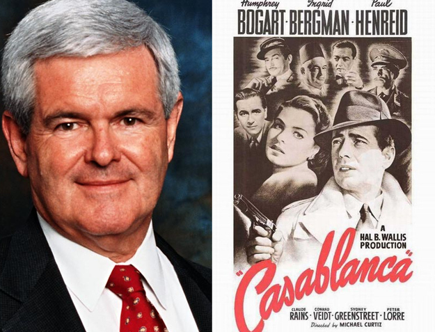 Grade: BLike Herman Cain, Gingrich gave a very cliché answer. Though he doesn't get docked points for having owned a pita shop called "Casablanca's." So what does the former Speaker see in this classic? Well Gingrich has a degree in History so that probably plays a role. But it's hard not to think that Paul Henreid's Victor Laszlo would have been on the other side... Still a boring but good answer gets a boring but good grade.