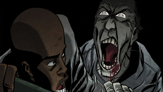 Louis of Left 4 Dead encounters a zombie.