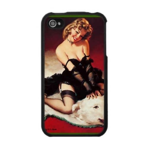 iPhone 4 / 4S Case: Lingerie Pin-Up Girl on a Bear Rug