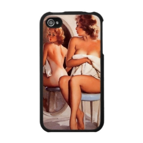 iPhone 4 / 4S Case: Tan lines in the Mirror, Nude Pin-Up Girl