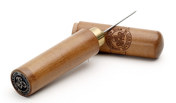"This wine opener ($140) uses a stainless steel needle to pierce the cork. Pump the wooden handle of the corkscrew about four times to push air into the space between the wine and the cork. The air pressure ultimately causes the cork to release." Bonus: It's a classy potential weapon. What? Just sayin'....
