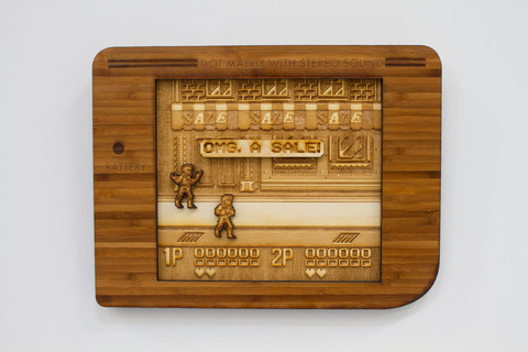 Aled Lewis&#39;s laser-cut wood, inspired by "Double Dragon"
