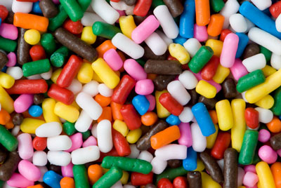 Another rare delight -- colorful cookies and cupcakes (or other colorful delights). Do you buy the brightest now?