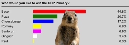 Final Poll Results : Bacon wins a decisive victory with 44.8% of the vote, followed by Pizza and Cheeseburger. Romney could not get past Santorum, who tied for 4th, just ahead of Newt Gingrich. Also on the poll graph: Ron Paul.
