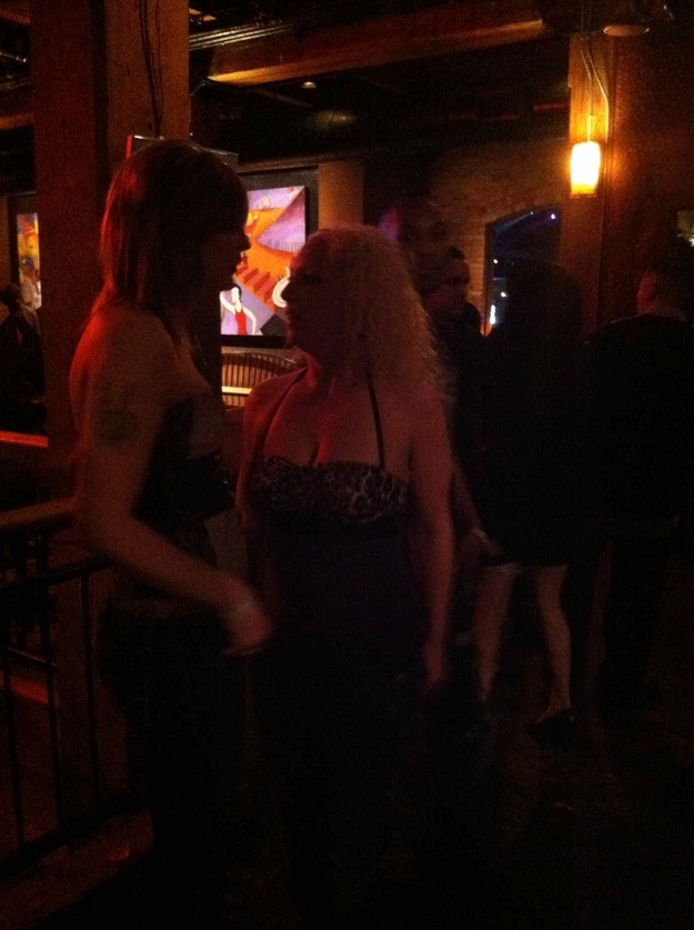Older woman dressed like a much younger woman.