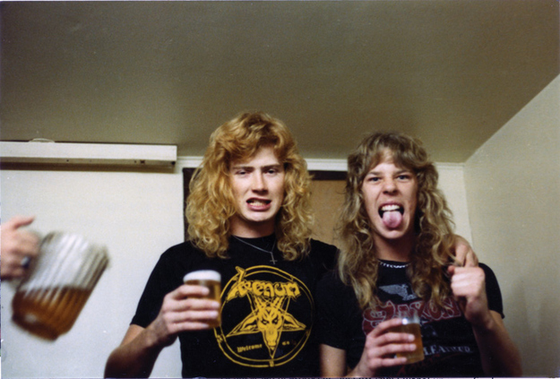 Dave Mustaine and James Hetfield backstage at the Old Waldorf, November 29, 1982, the night Metallica recorded the Metal Up Your Ass live demo tape.