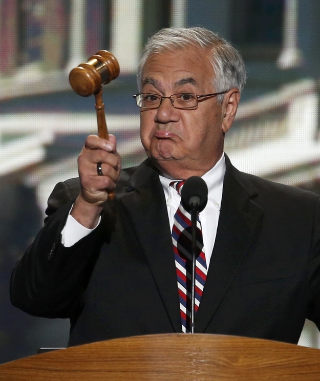 Massachusetts Rep. Barney Frank holds the gavel during the final session of the Democratic National Convention in Charlotte, North Carolina, on September 6, 2012.