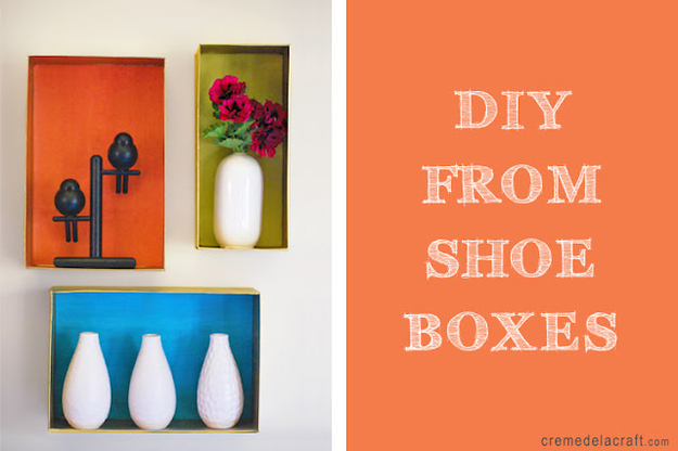 Spray paint the inside of a shoebox to display lightweight items.
