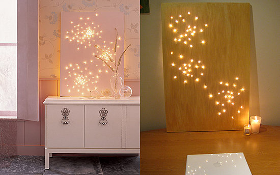 Poke holes into the canvas in a random constellation pattern and then stick the bulbs of the string lights through the holes. Get the full directions here.
