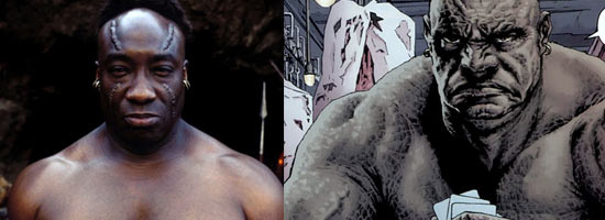 Michael Clarke Duncan as Killer CrocWaylon Jones is usually depicted as a hulking, scaled mutant, but in the 2008 graphic novel Joker, a more realistic interpretation of Jones was presented. The resemblance between this large african-american gentleman who disposes of murder victims by eating them and Michael Clarke Duncan is already unmistakable. Infect him with eczema and file his teeth into points and you wouldn't even need makeup.