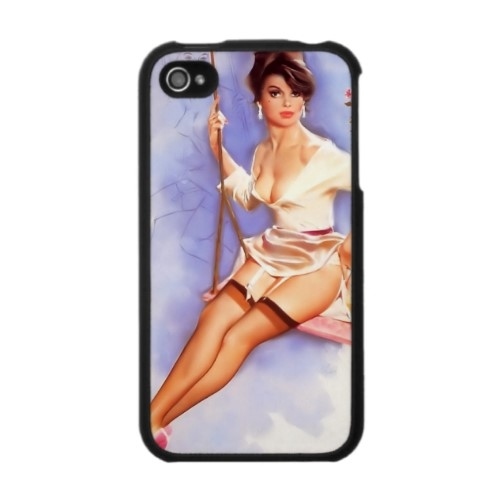 iPhone 4 / 4S Case: Brunette in Stockings and Lingerie on a Swing