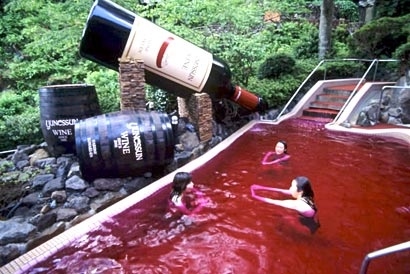 "A unique spa containing real red wine. Bathing in wine is a rejuvenation treatment for the body, and it has been said that the Queen of Egypt, Cleopatra loved to bath in wine. There are regular performances of pouring real wine into the spa a few times a day."