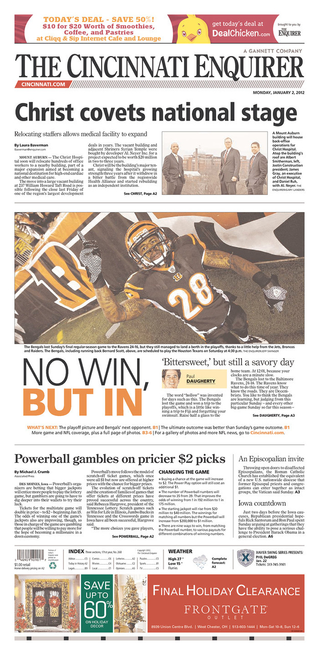 Bengals back into the playoffs, not bad for a team with rookie playmaker. AFC north, 3 playoff team, wow...