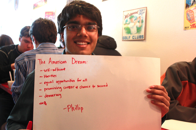 "Self sufficient, liberties, equal opportunities for all, promising career + chance to succeed, democracy"