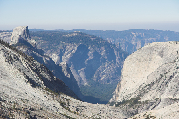 Tenaya Canyon is a dangerous canyon in the Yosemite National Park in California. The canyon has no foot trail, which makes hiking and navigating extremely difficult. The National Park's Service maps of Yosemite "strongly discourage" hiking through the canyon. To hike through, one must swim, navigate around waterfalls, and walk across slippery granite.