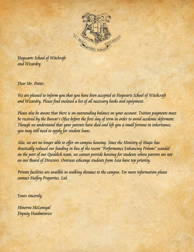 PDF Hogwarts acceptance letter template