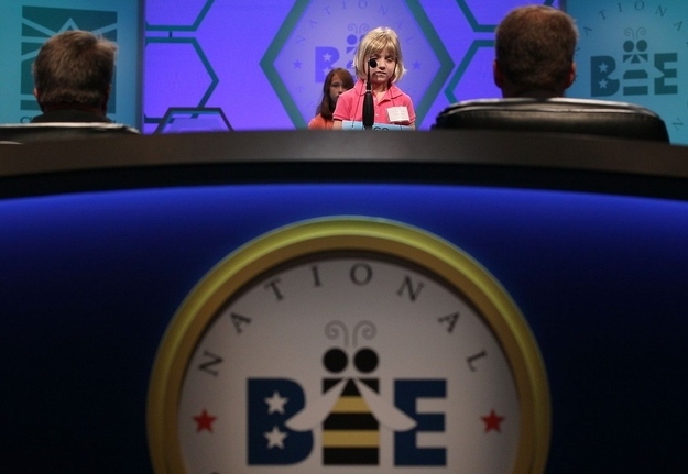 WASHINGTON, DC - MAY 30: 6-year old Lori Anne C. Madison spells a word correctly during the second round of the 2012 Scripps National Spelling Bee competition May 30, 2012 in National Harbor, Maryland. 278 spellers are competing in the 85th annual competition.