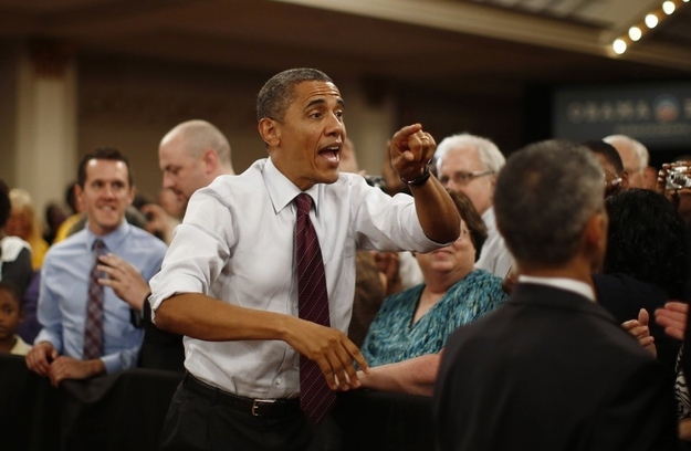 U.S. President Barack Obama arrives at an election campaign rally in Cincinnati July 16, 2012.
