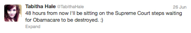 Tabitha Hale is a North Carolina writer for RedState, and is New Media Director at the Franklin Center. She is an outspoken opponent of the Occupy Wall Street movement and Tea Party supporter, and although her tweets are conservative, she is explicit in not throwing her weight behind Romney: "Stop telling me that Romney is all we have. I know that. That doesn't mean I have to be excited. I don't believe he will fix the problem." She's also quick on the Instagram trigger.