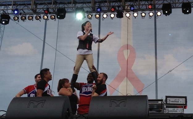 Comedian Margaret Cho pumps up the crowd at the "Keep the Promise" rally on the National Mall, part of this week's International AIDS Conference in Washington, D.C.
