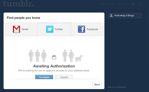 Tumblr's previous signup page.