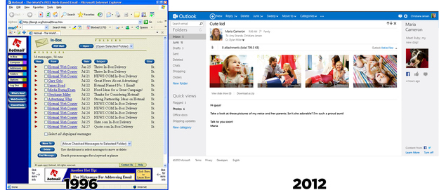 Email has come a long way in the last 16 years. Outlook.com is a preview of a free, modern email service from Microsoft. It has a familiar name and a fresh, modern design. Outlook.com makes your email richer by connecting to Facebook and Twitter and helps you be productive with Office and SkyDrive. Because email is personal, Outlook also helps keep you in control of your private data.