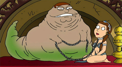 Peter Griffin as Jabba The Hutt? Seems like a natural fit.