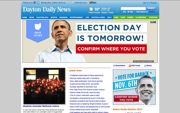 Dayton Daily news rollover and banner ads for Obama for America.