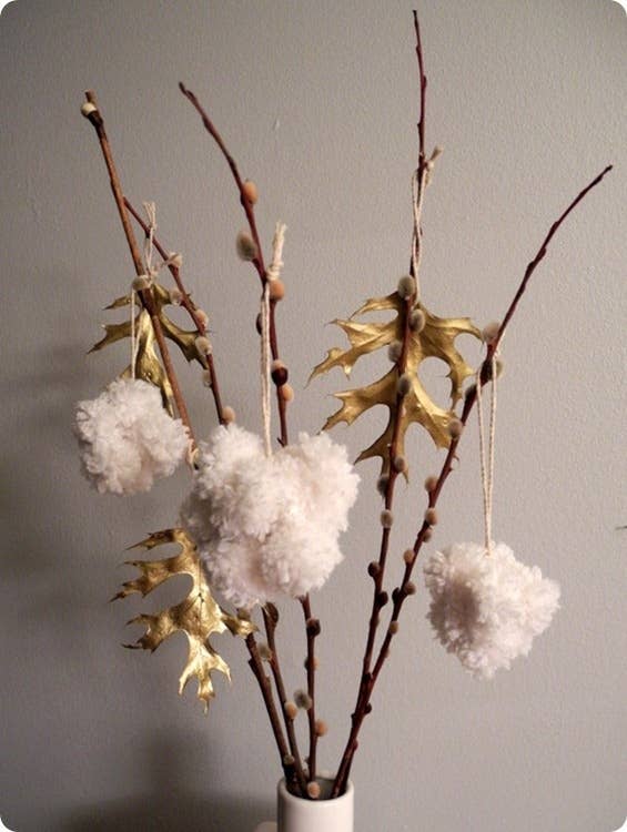 These could also pass as faux cotton when hung from dried branches. Directions are here.