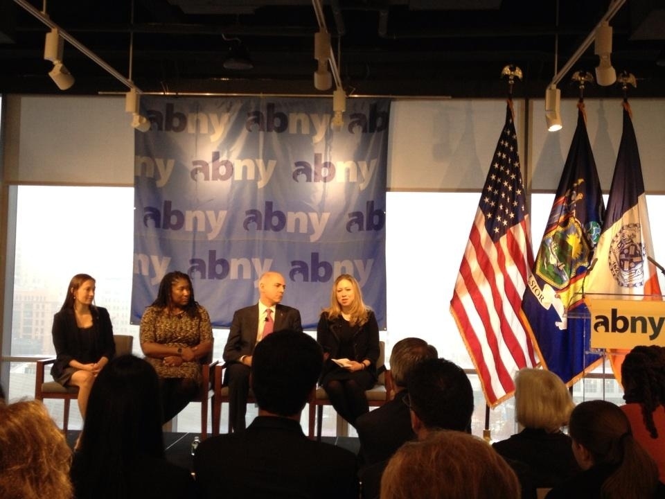 Chelsea Clinton moderates a panel Monday morning in downtown New York City with leaders from the non-profit sector.