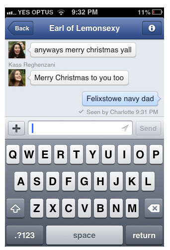 "So I typed Feliz Navidad and then autocorrect..."
