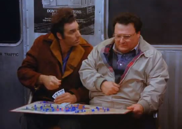 During a particularly contentious round of RISK, Kramer and Newman could not separate themselves from the game and took it on the subway to avoid interrupting the game.