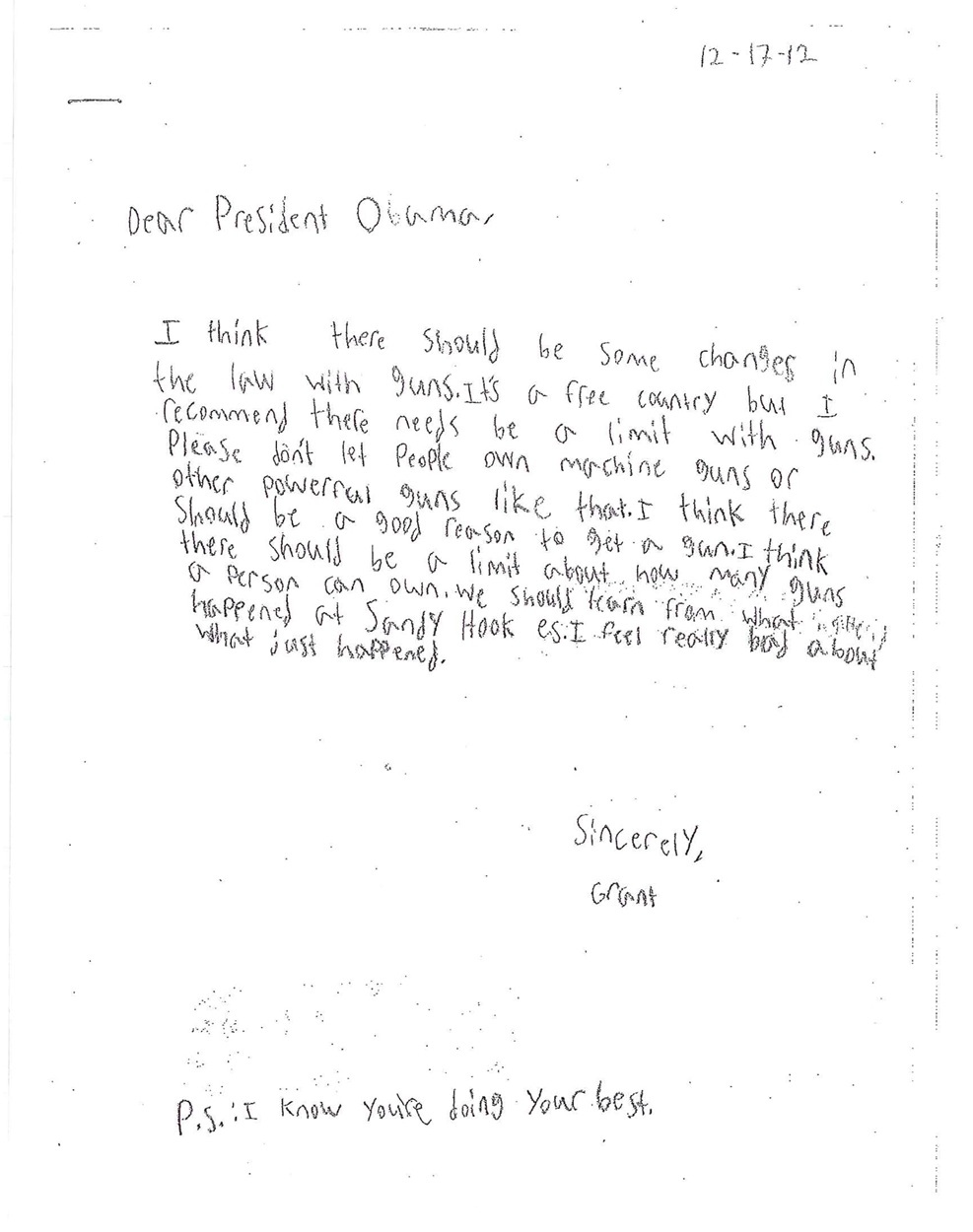 Children's Letters To President Obama Urging Gun Control