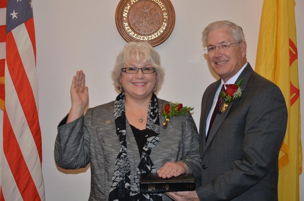 New Mexico Rep. Cathrynn Brown being sworn in to the New Mexico House of Representatives.