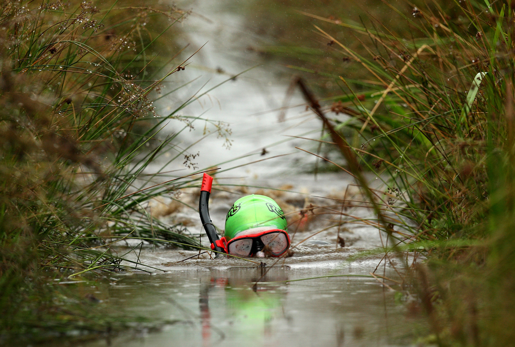 Held annually in Wales, competitors sporting snorkels and flippers swim down and back a 60 yard peat bog trench for a total length of 120 yards.
