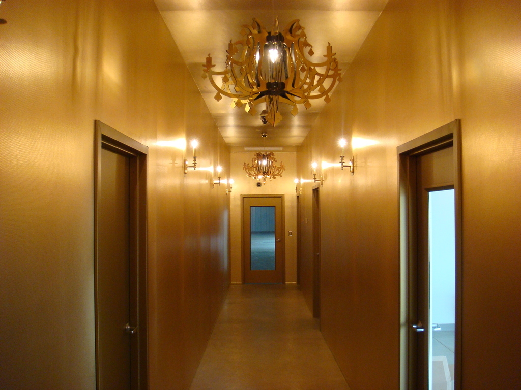 The golden hallway at the Grove warehouse.