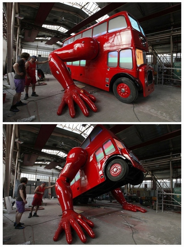 A double decker bus does push ups with a pair of robotic arms in Prague. No more excuses. If a bus can do a push up, so can you.