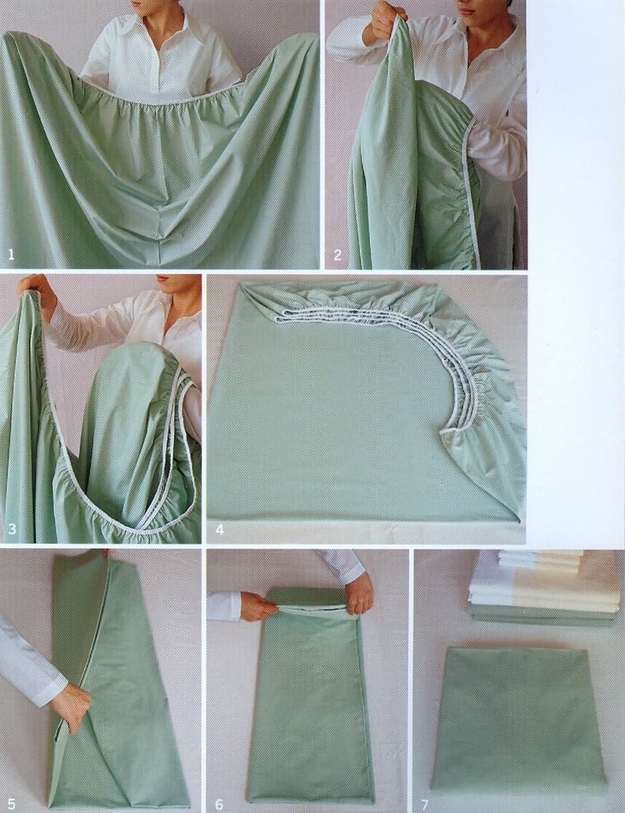 Properly fold a fitted sheet.