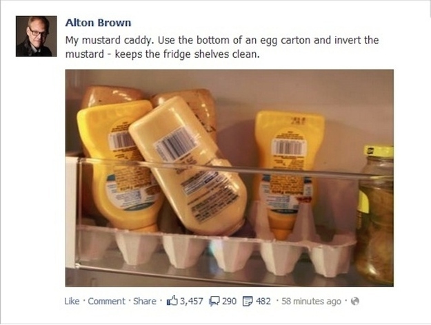 Store condiments in an egg carton to prevent spills.