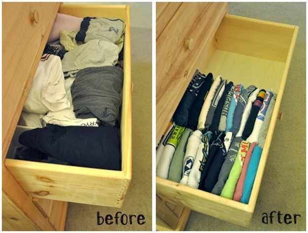 Fold your shirts vertically to save space and maximize visibility.