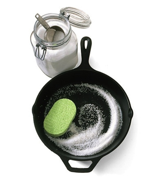 Use coarse salt to clean cast iron.