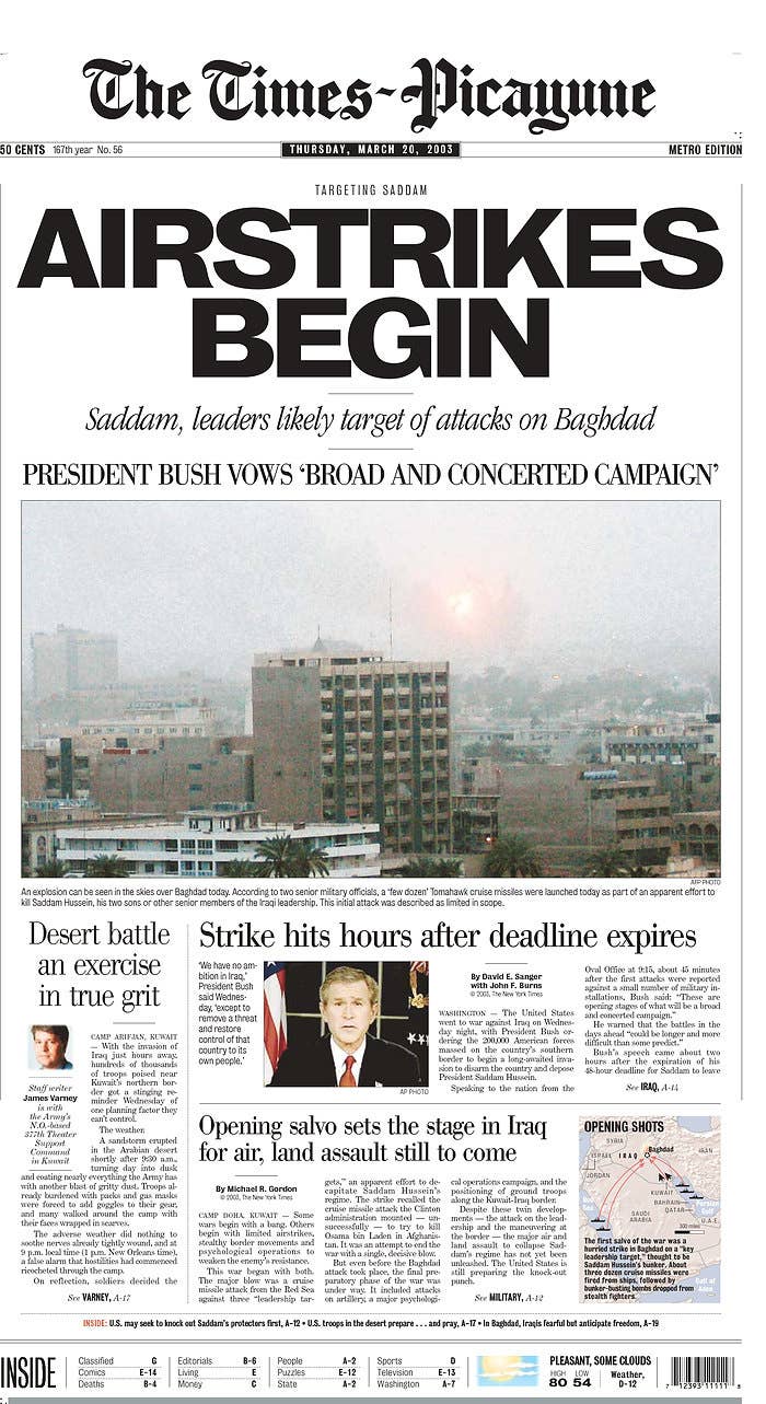 This Is How Newspapers Covered The Start Of The Iraq War 10 Years Ago
