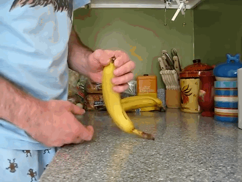 Instead of tearing your banana open from the stem, flip it over and pinch the other end to easily separate and unpeel it. Bonus: Now you can use the stem as a handle!