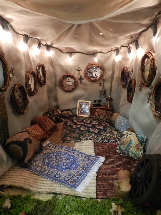 Turn the tent into a pillow-filled reading nook.