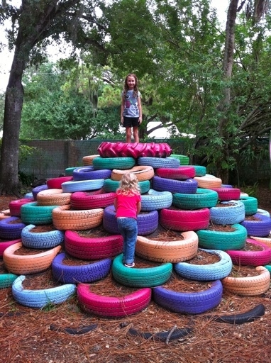 Upcycle tires to make a jungle gym.