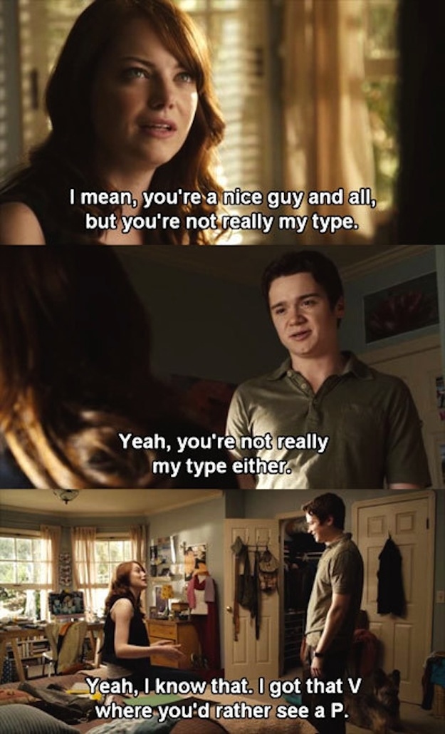 Brandon is a bold kid – so bold he goes and asks a girl that he seemingly sort-of knows to help him out by pretending to have crazy sex with him at a party. He's so dryly funny (if a little sad because he's resorted to pretending to be straight so as not to be beaten up) that Easy A would be better with more Brandon. He manages to come out in a creative way though, by leaving a note for his parents that says, "Eff you, I'm gay."